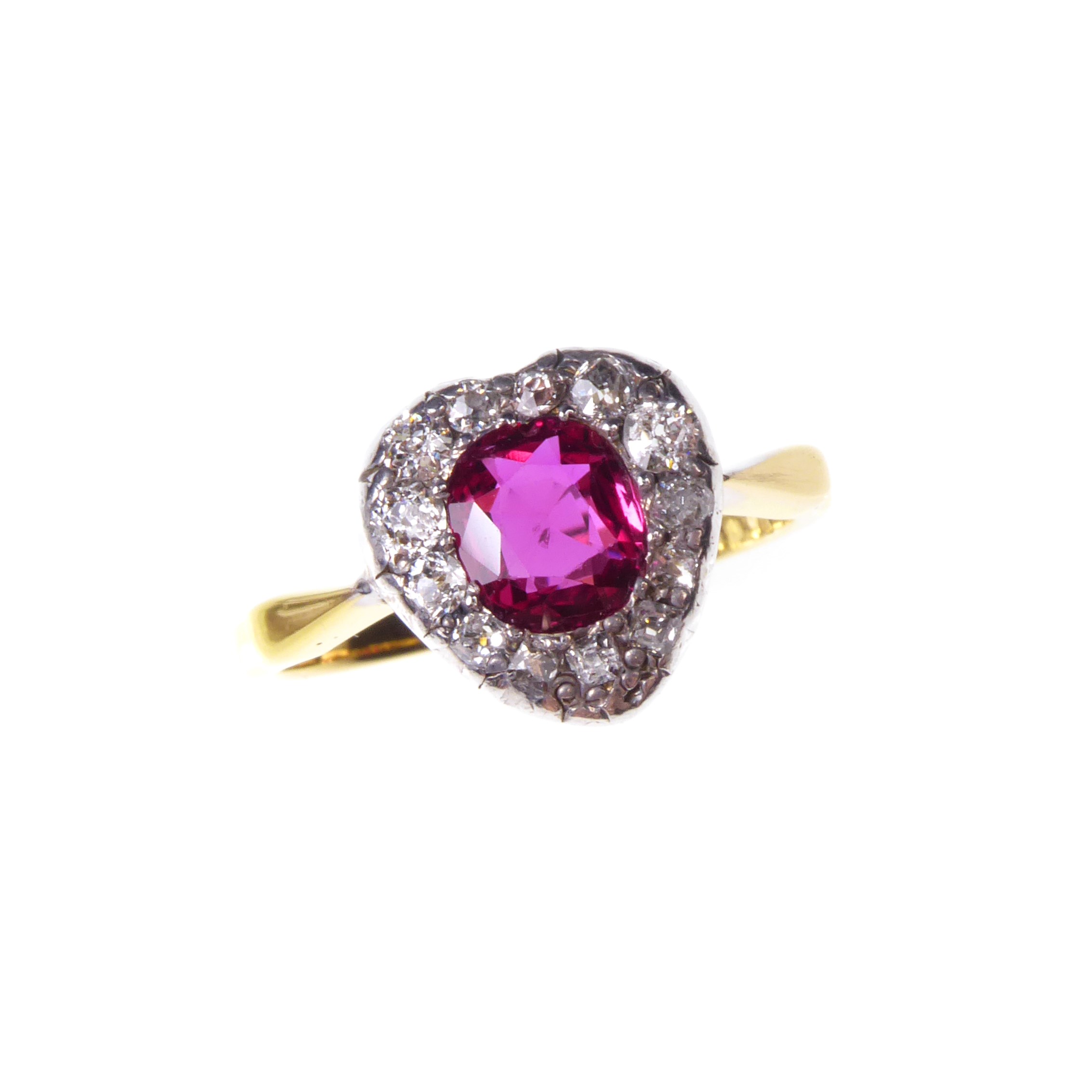 Antique cushion cut ruby and diamond heart cluster ring English c.1900 the ruby approximately 0.55cts Object S. J. Phillips