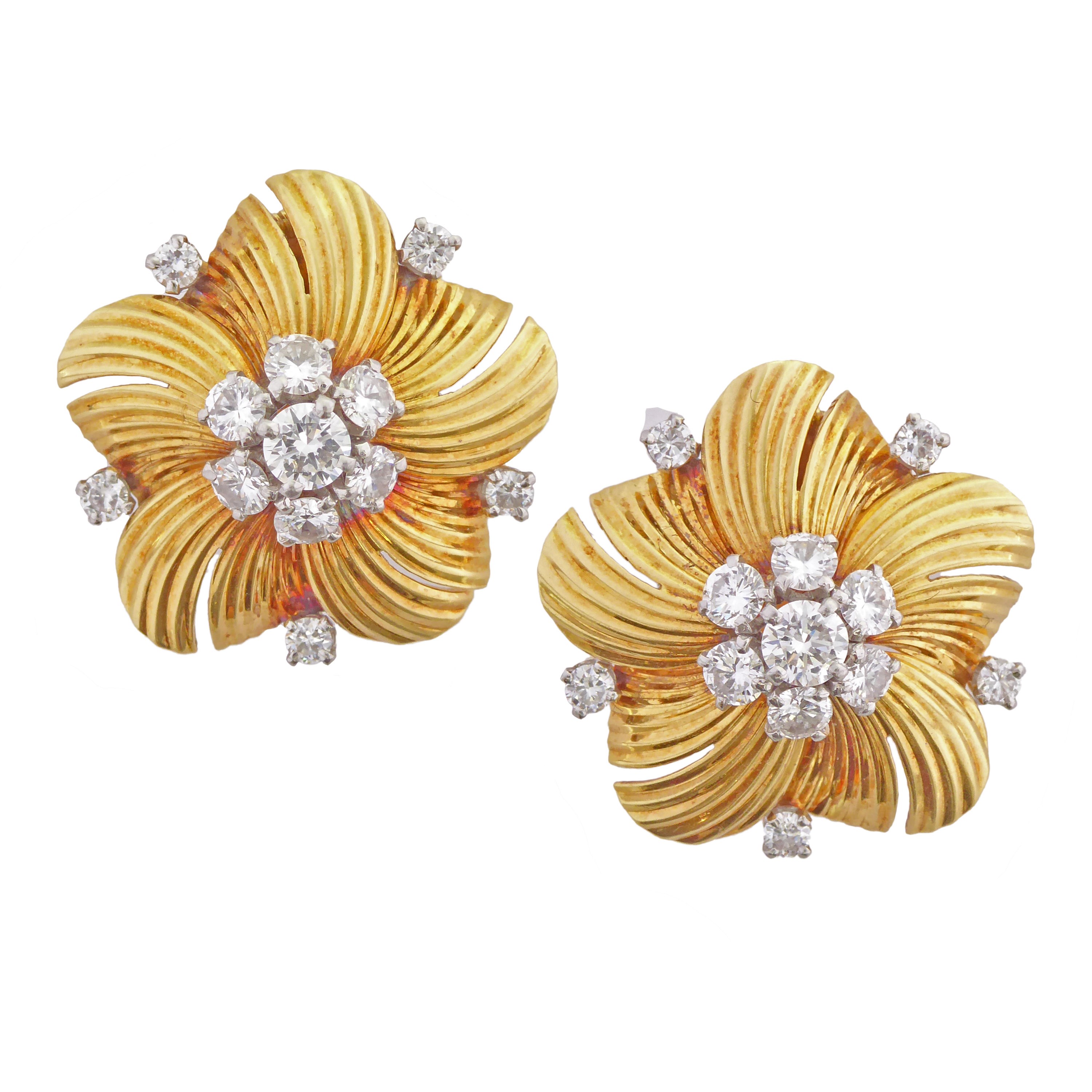 Gold and diamond flowerhead earrings by Cartier made in France