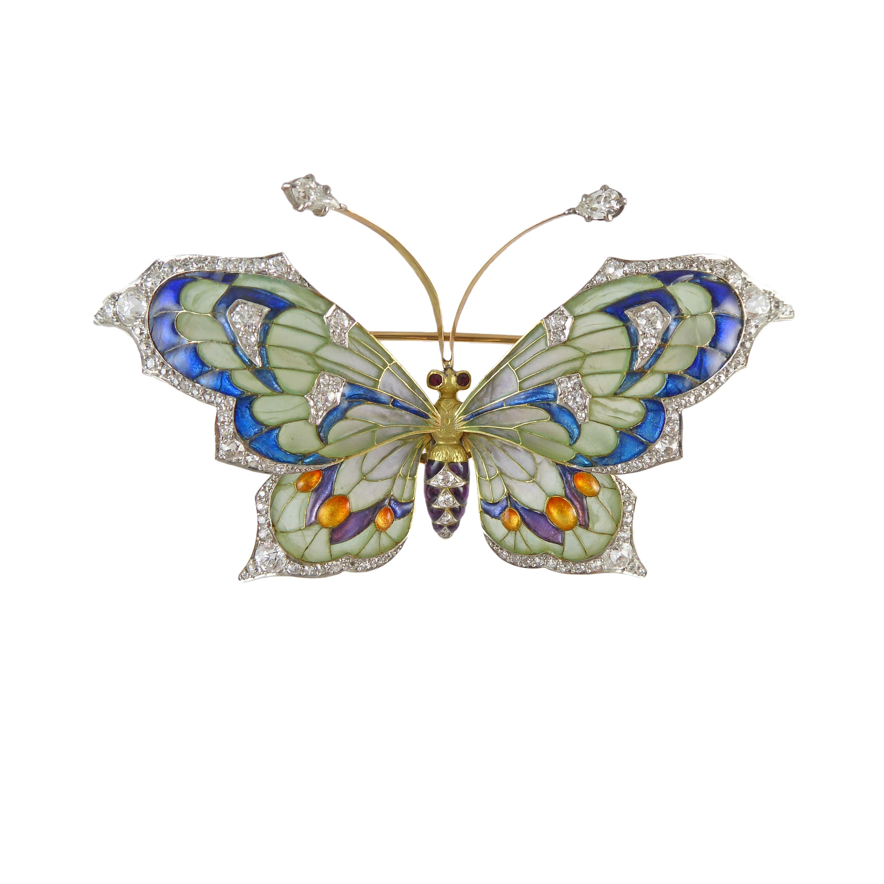 Vintage Plique-à-Jour signed Enamel popular Butterfly Brooch