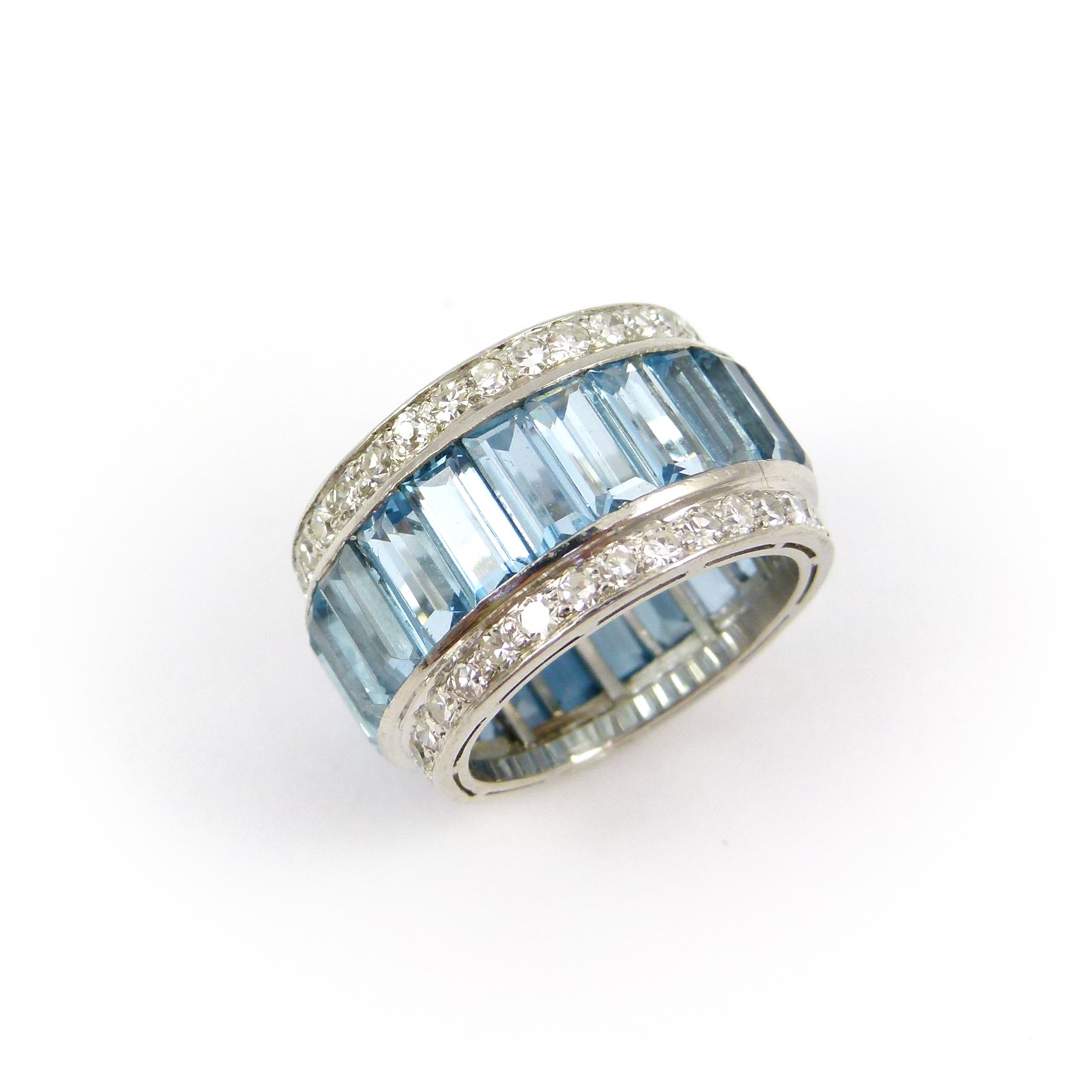 Aquamarine and diamond band ring by 